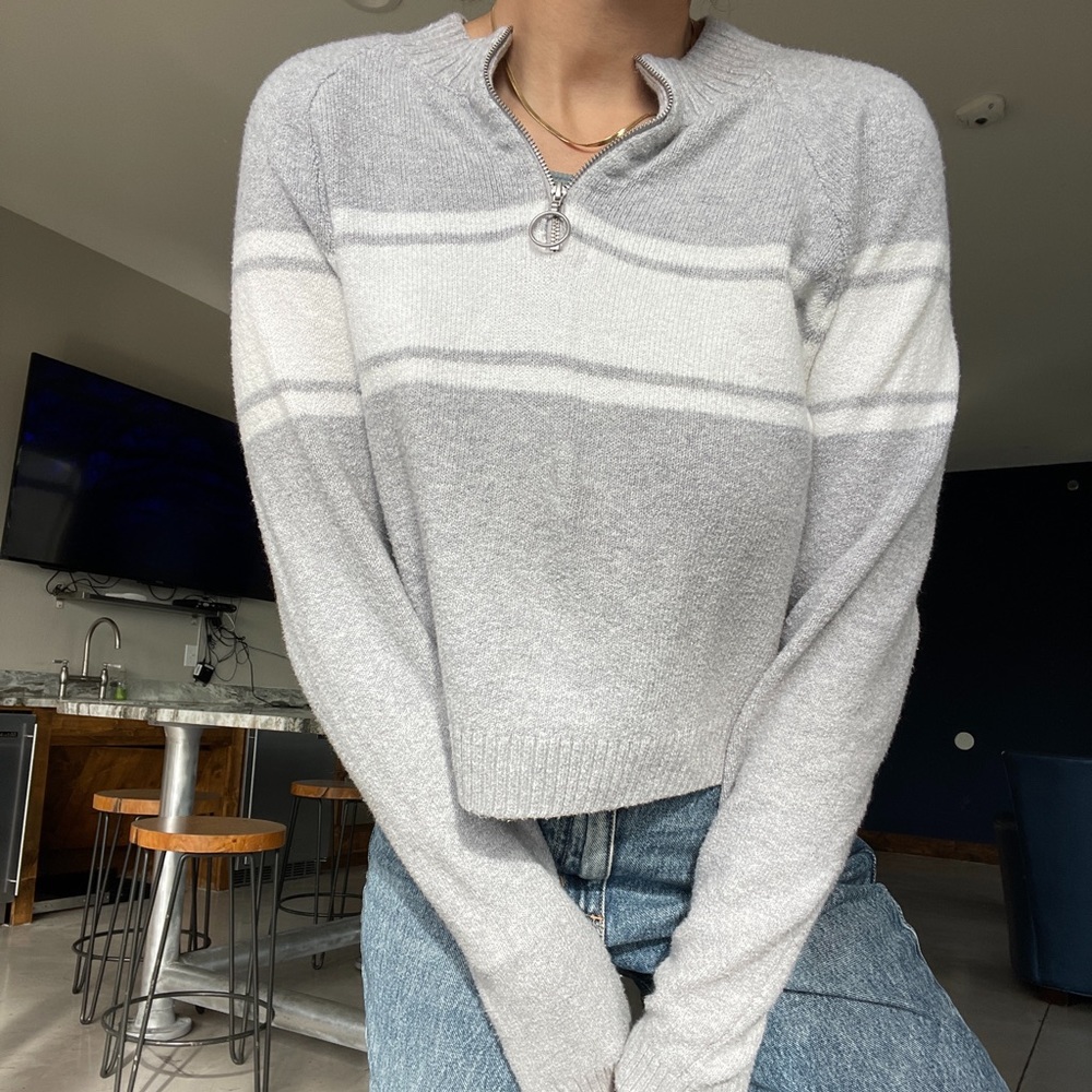 Quarter zip striped sweater
